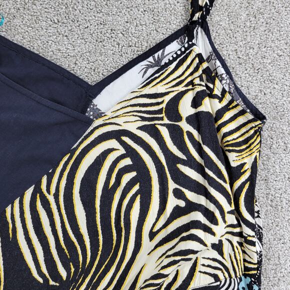 VTG Jams World Voile Zabiscus Dress Womens L Black White Rare Print Side Slit - Picture 12 of 14